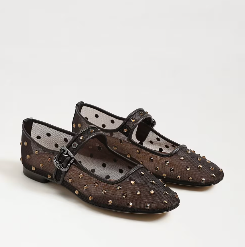 Michaela Shine Mary Jane Flat in Café Noir Mesh Fabric - Scout and